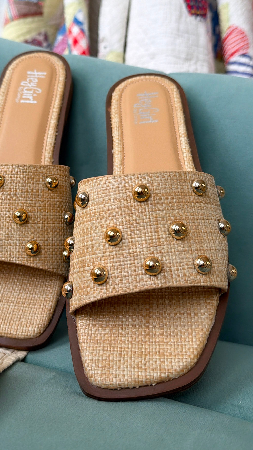 Honey Glow Sandals, Raffia With Studs
