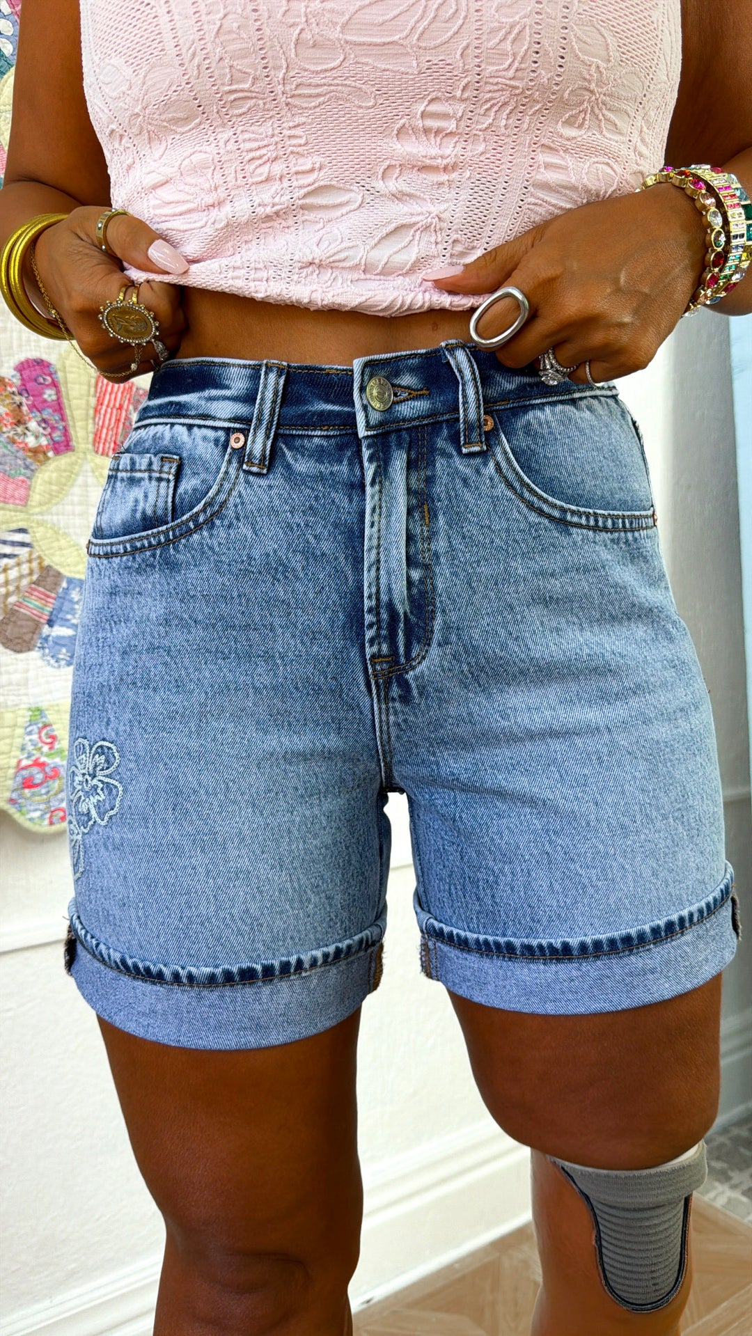 Dustin Rose Denim Shorts, Medium