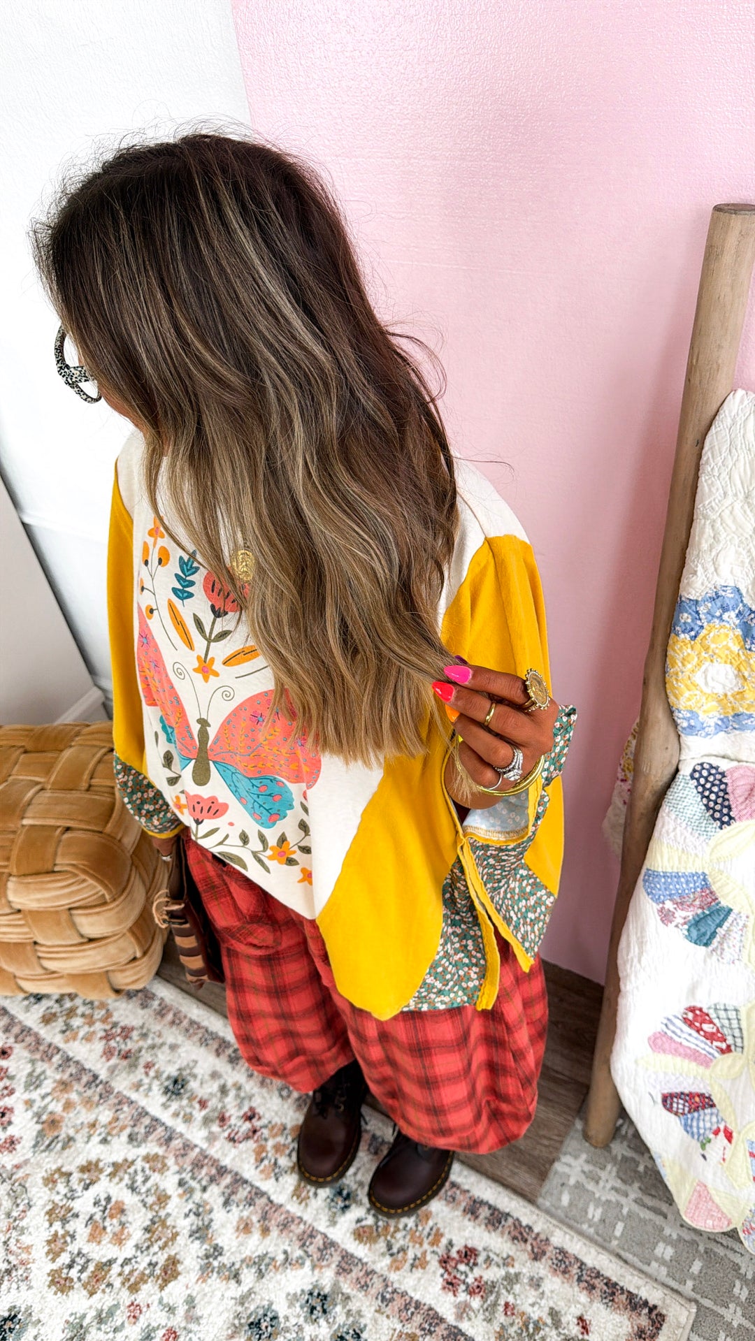 Butterfly Printed Top, Mustard Mix