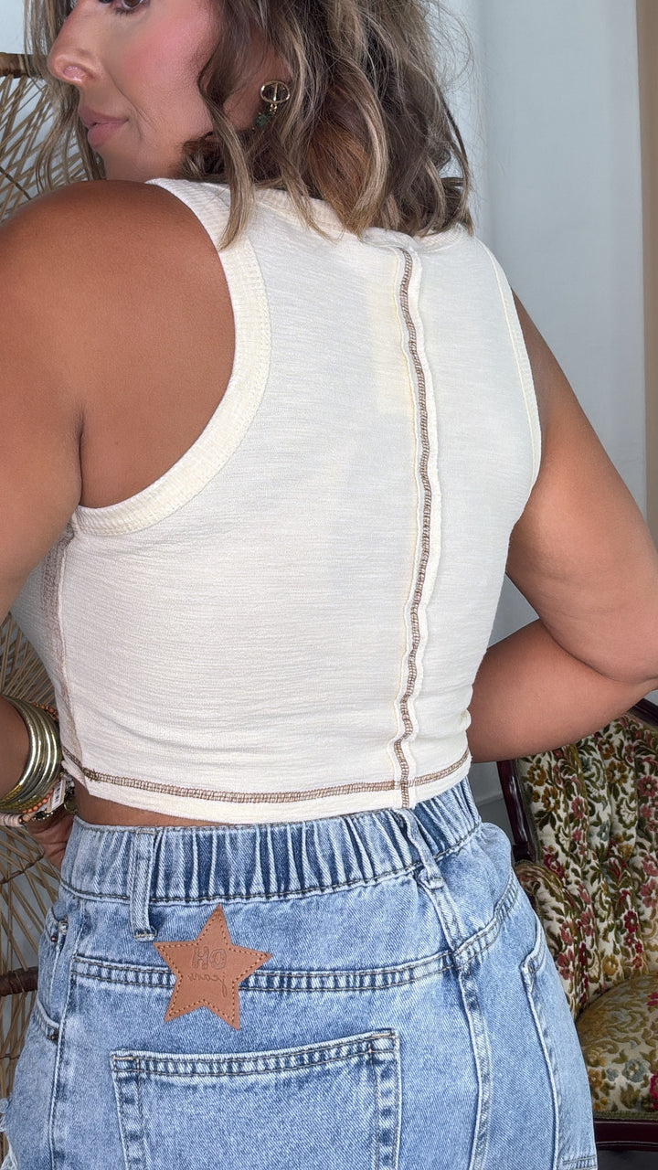 Simple Wear Basic Studded Detail Tank, Cream