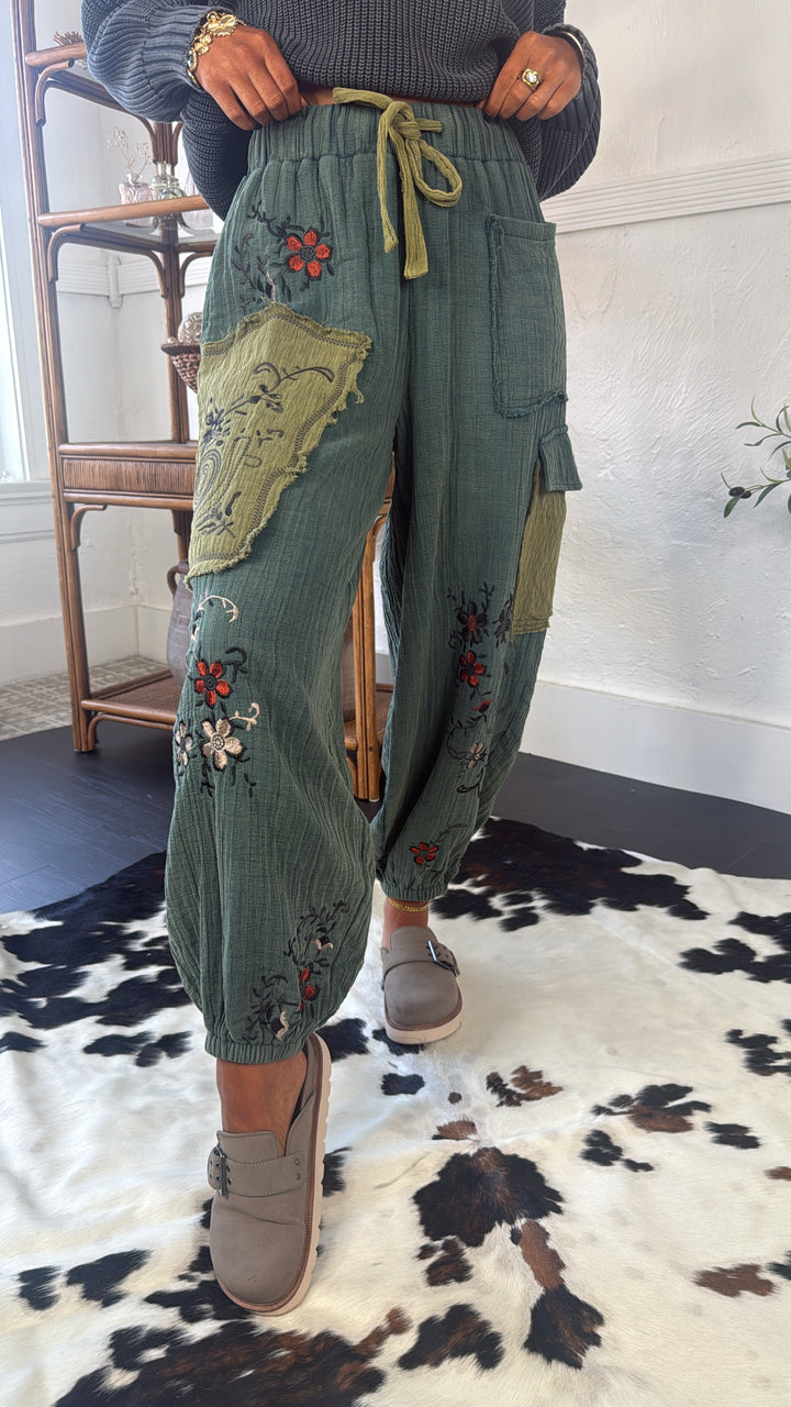 Terra Embroidered Jogger, Forest Teal