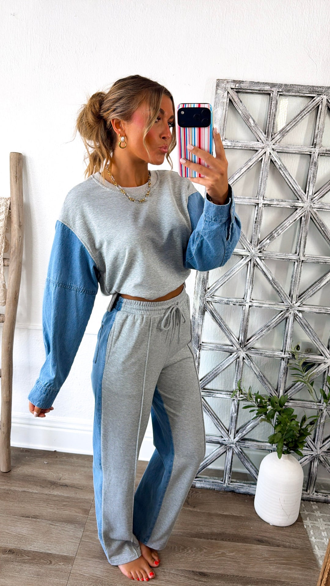 Denim Lounge Set, Grey/Denim