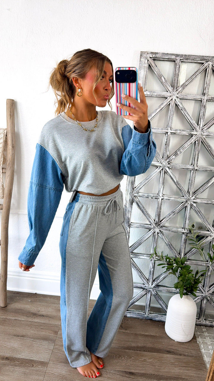 Denim Lounge Set, Grey/Denim