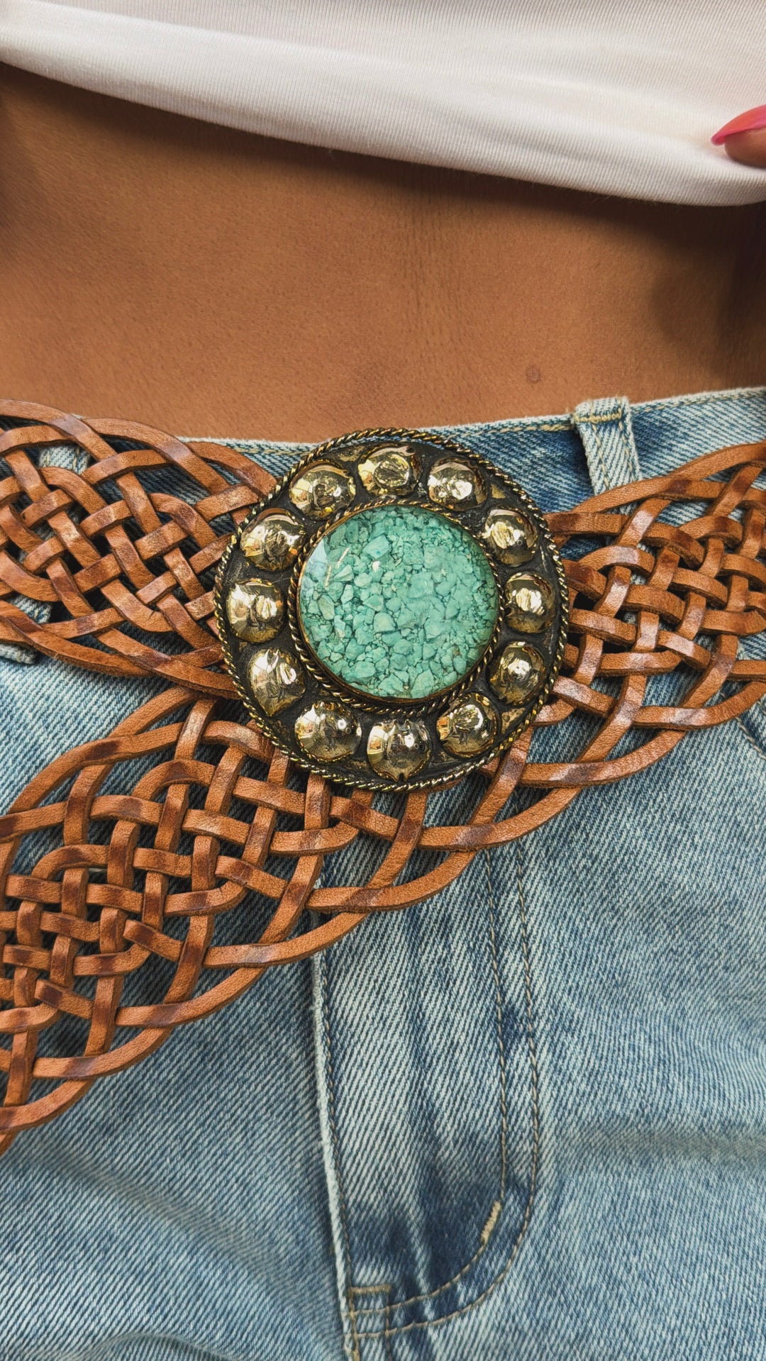 Wide Saturn Leather Belt, Brown