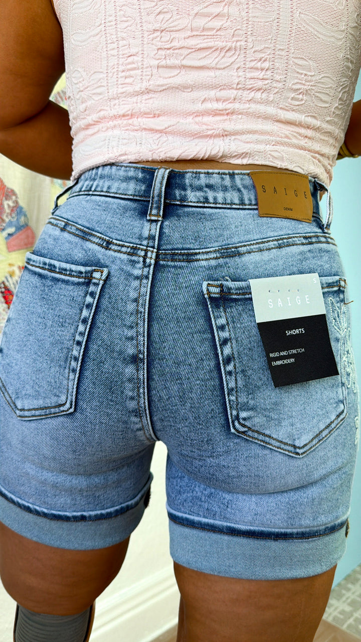 Dustin Rose Denim Shorts, Medium