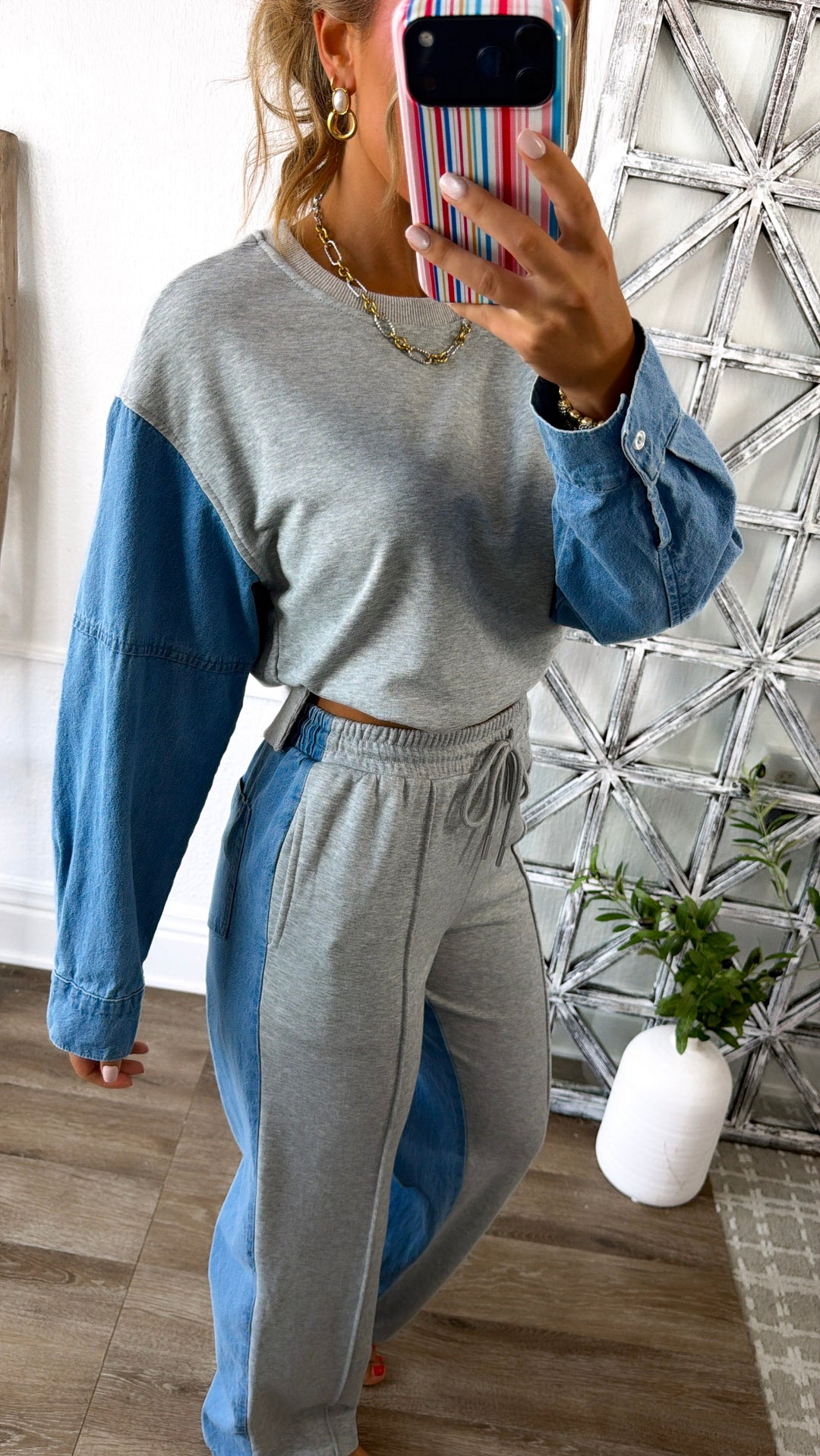 Denim Lounge Set, Grey/Denim