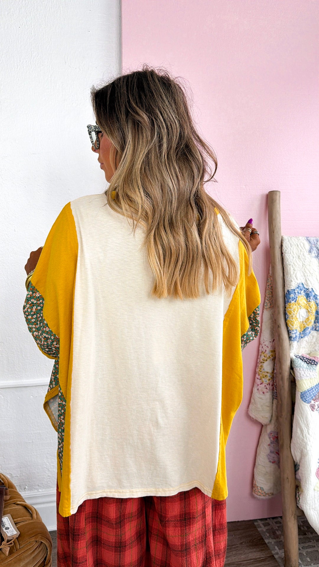 Butterfly Printed Top, Mustard Mix