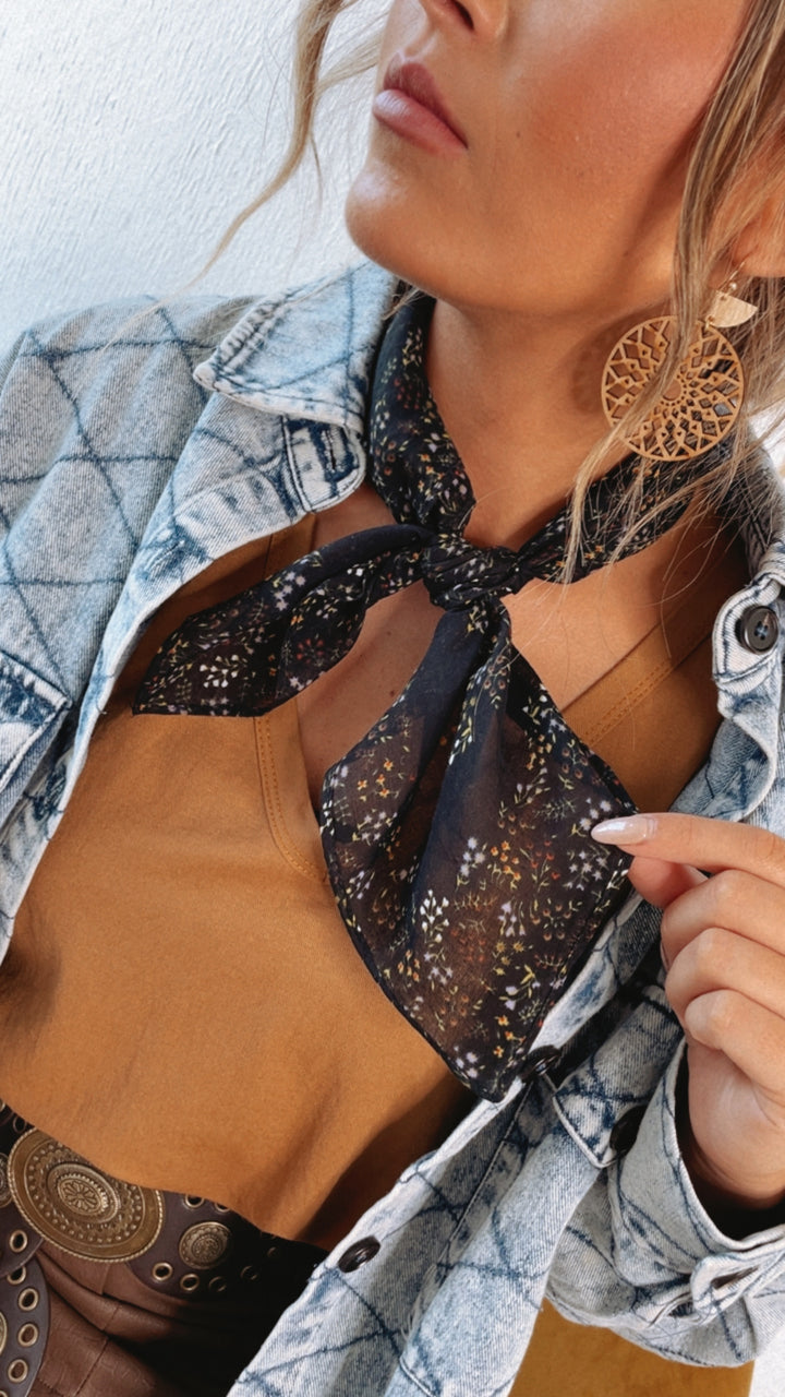 Flora Floral Twilly Scarf, Black
