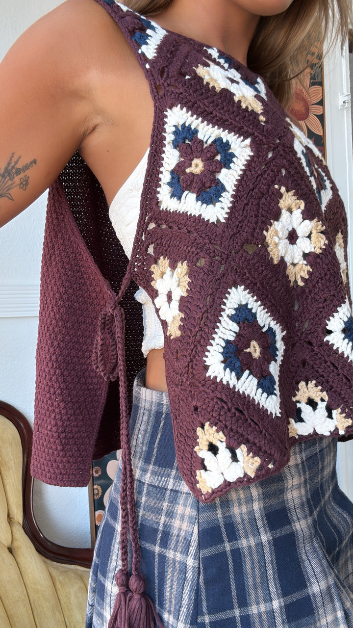 June Crochet Sweater Vest, Mocha