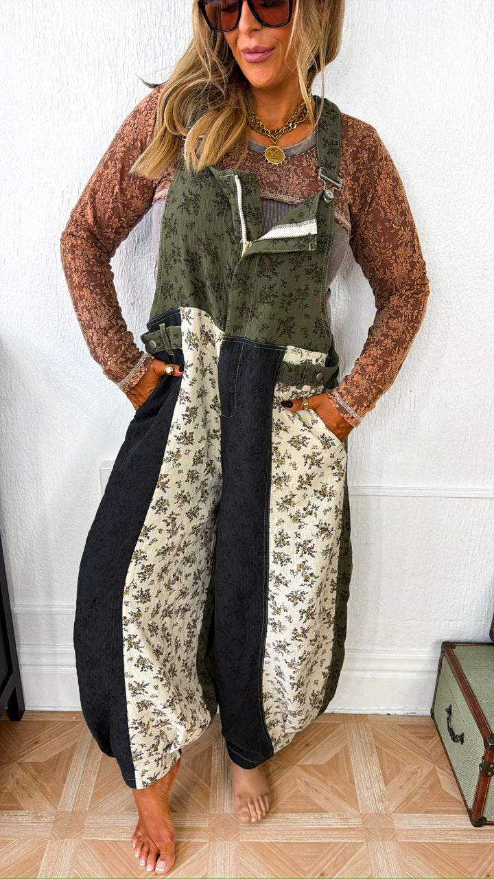 ECB Exclusive: Ruth Overall Bib, Olive Navy Floral