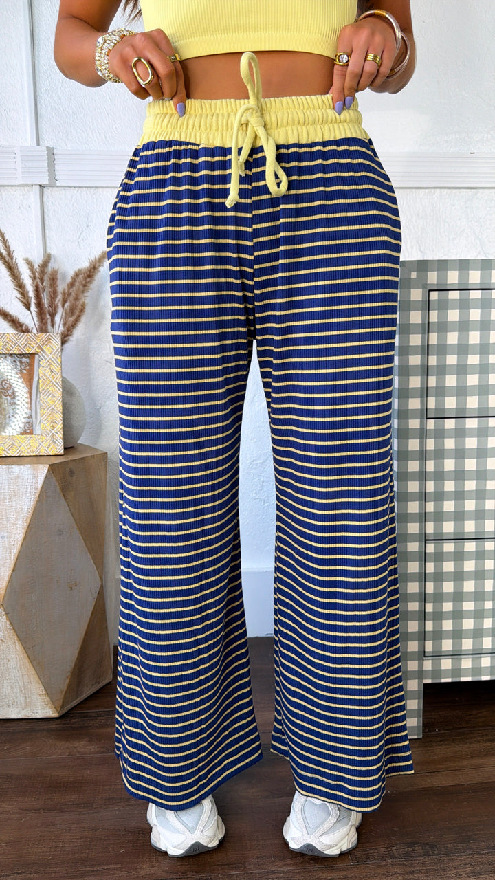 Dreaming In Stripes Lounge Pant, Navy/Yellow