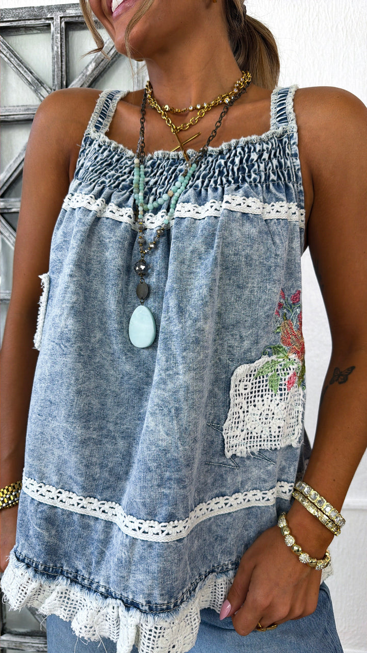Southern Bell Tank Top, Denim