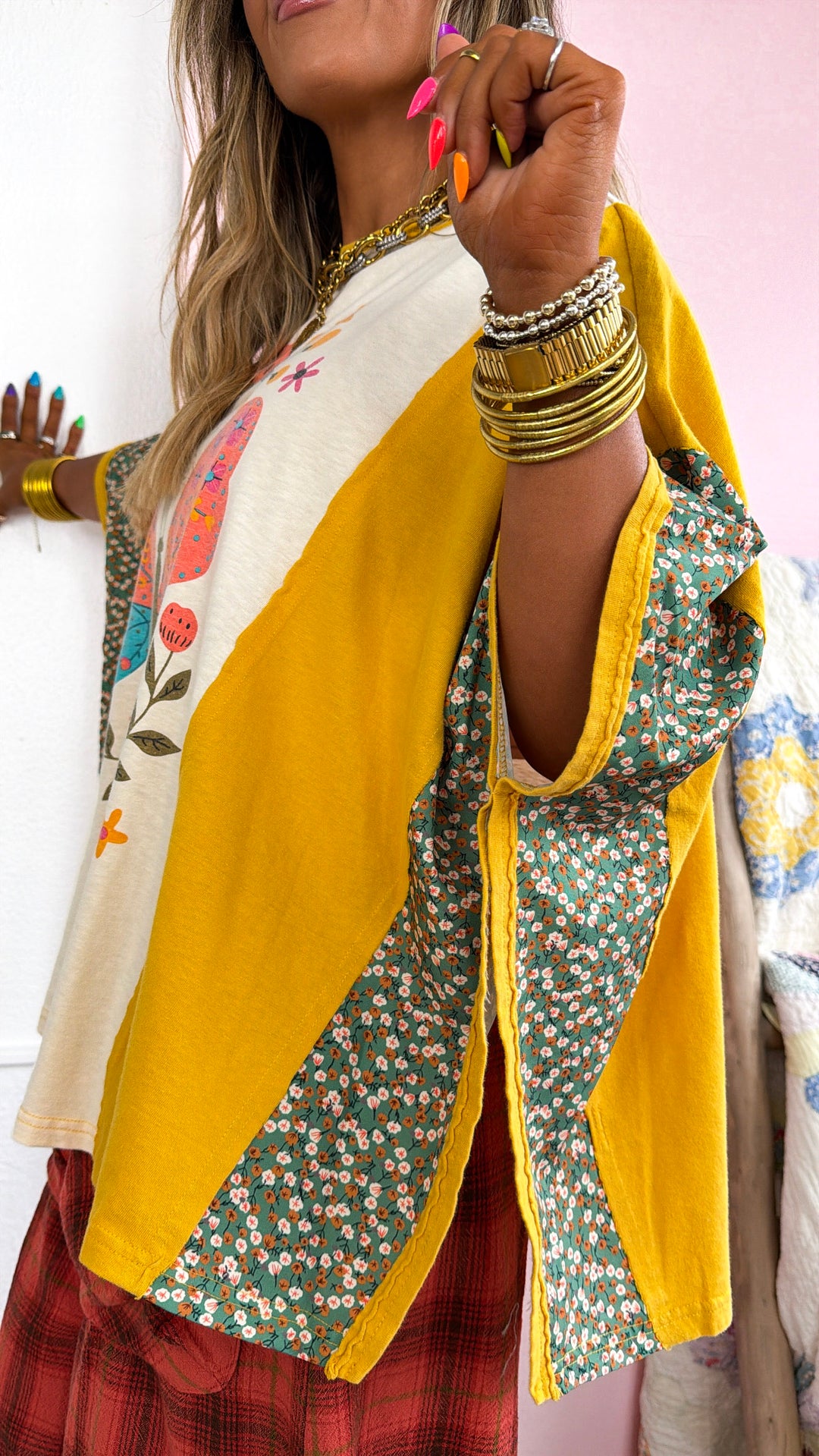 Butterfly Printed Top, Mustard Mix