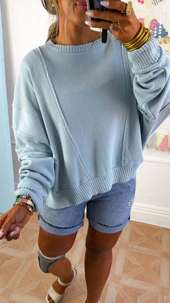 Cozy Mineral Washed Crewneck, Lt. Blue