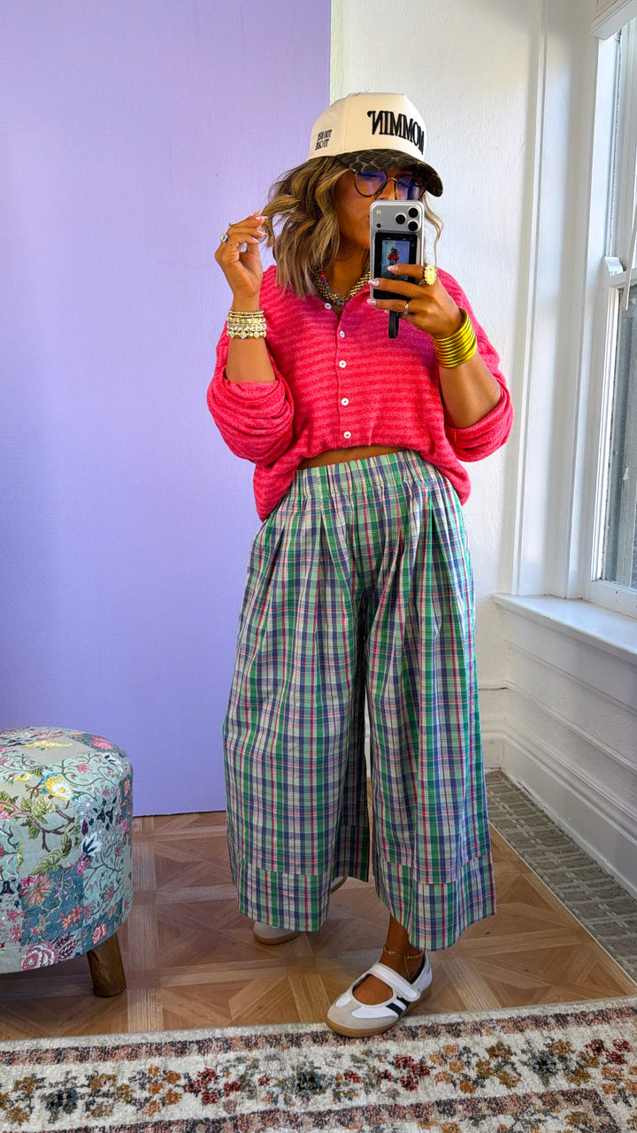 Locket Theme Plaid Pants, Green Combo