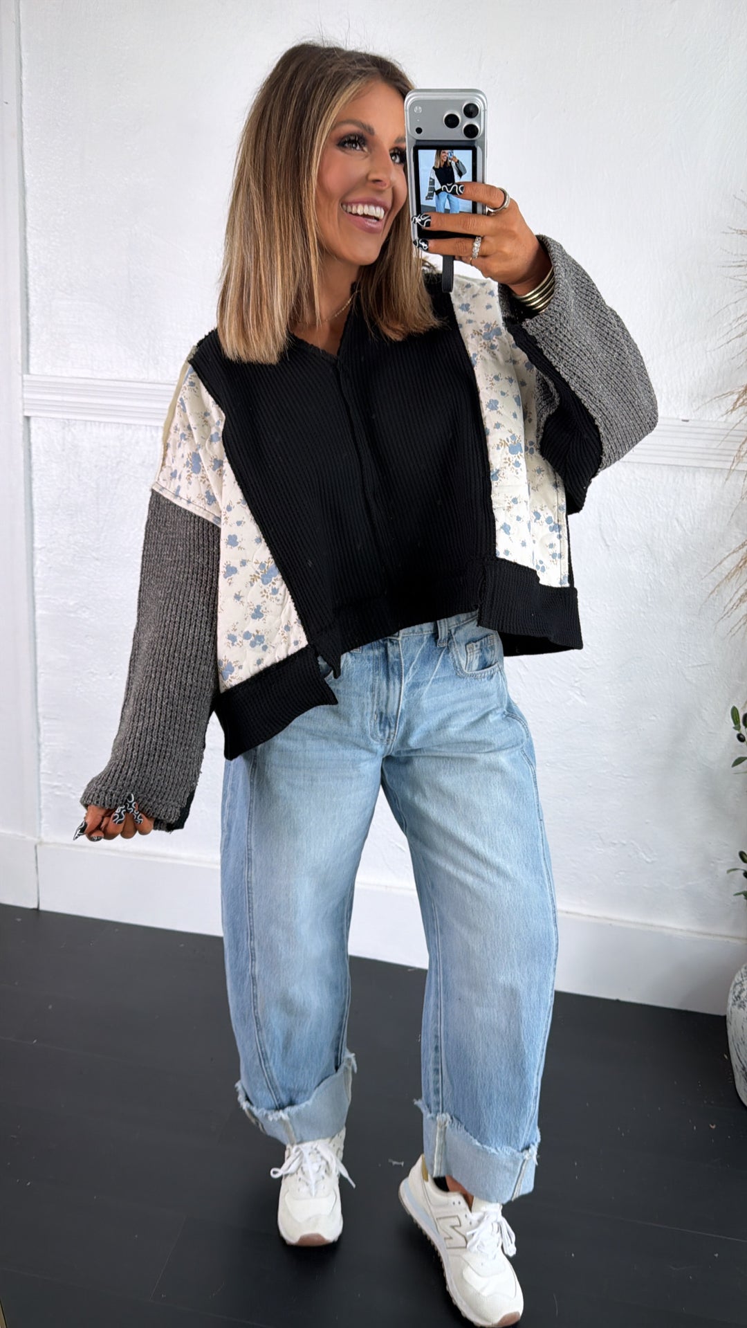 DOORBUSTER: POL Floral Sleeve Sweater, Black