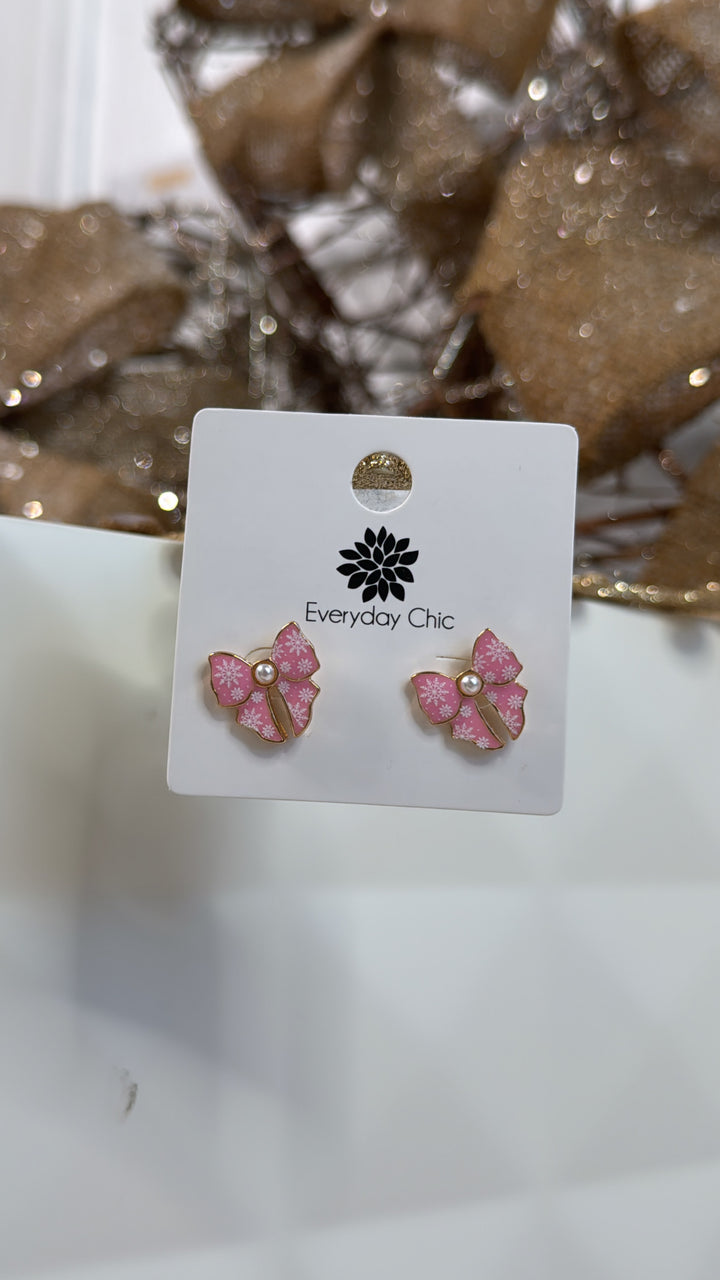 Christmas Bows Earring, Pink