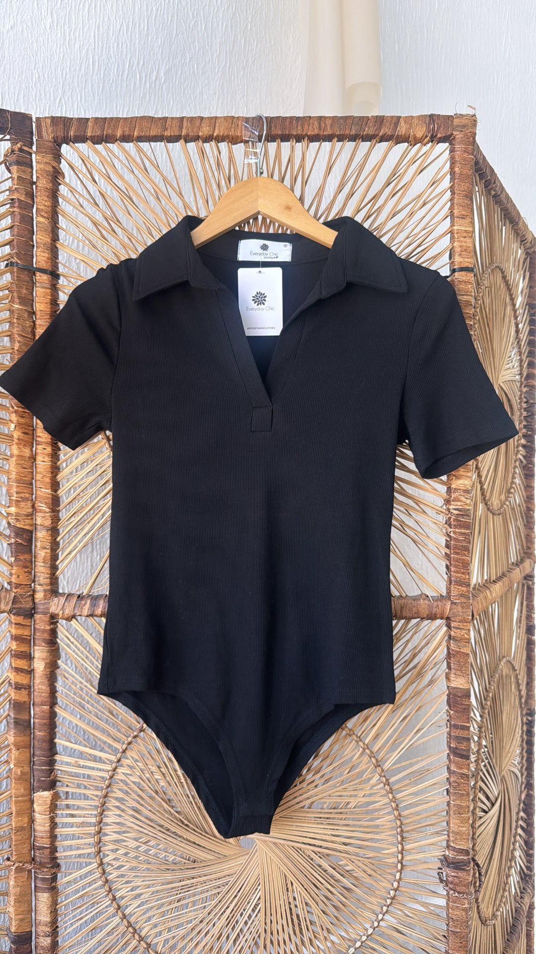 Up Late Ribbed Bodysuit, Black