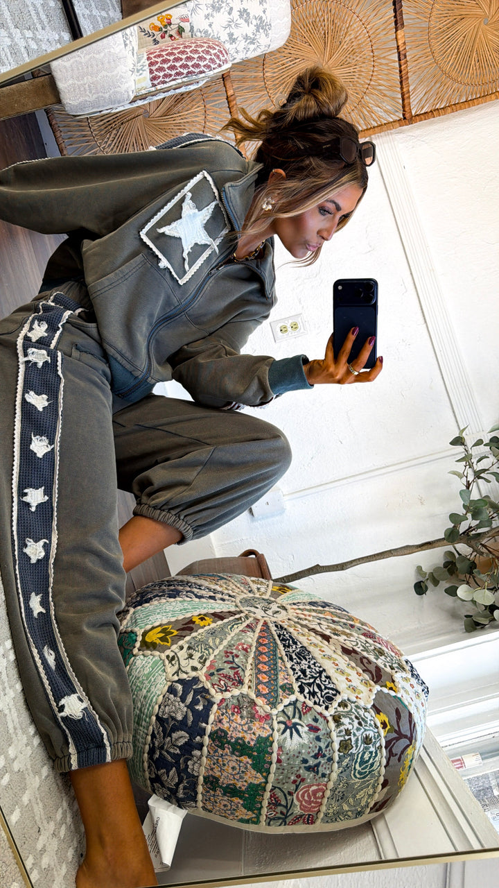American Dream Patch Zip Up Jacket, Vintage Moss