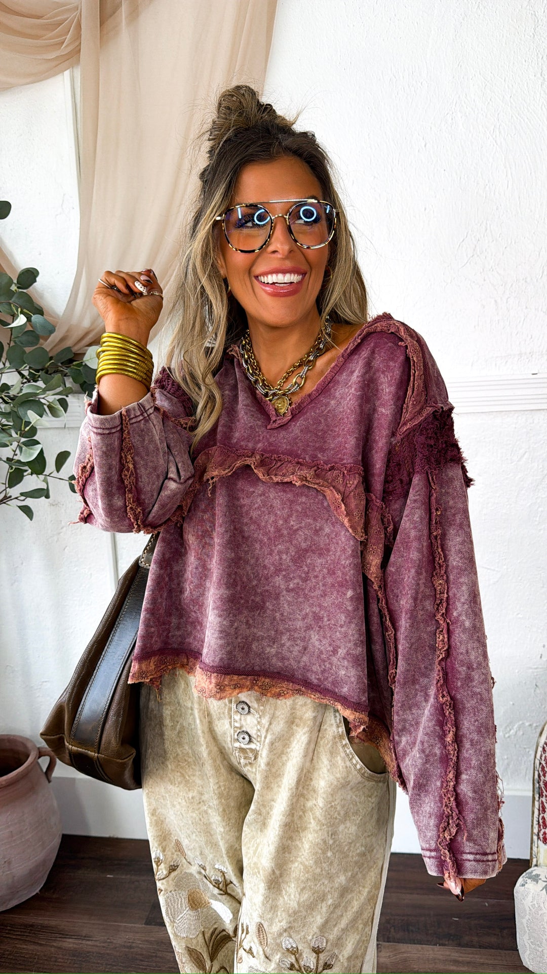 In The End Ruffled Blouse, Burgundy