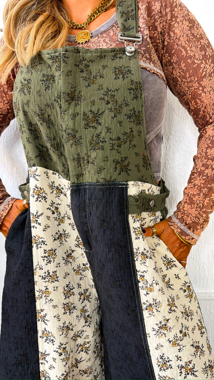 ECB Exclusive: Ruth Overall Bib, Olive Navy Floral