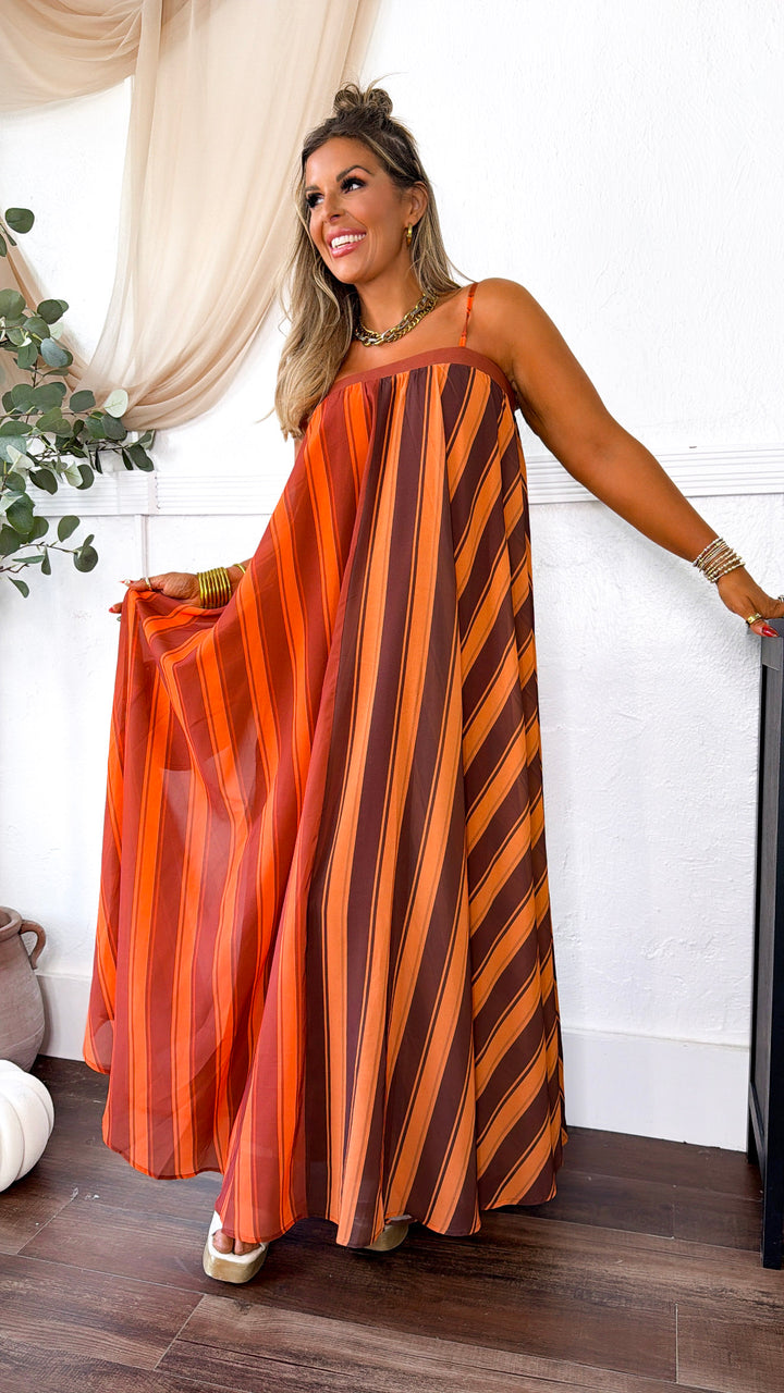 Golden Hour Stripe Maxi Dress, Terracotta/Orange