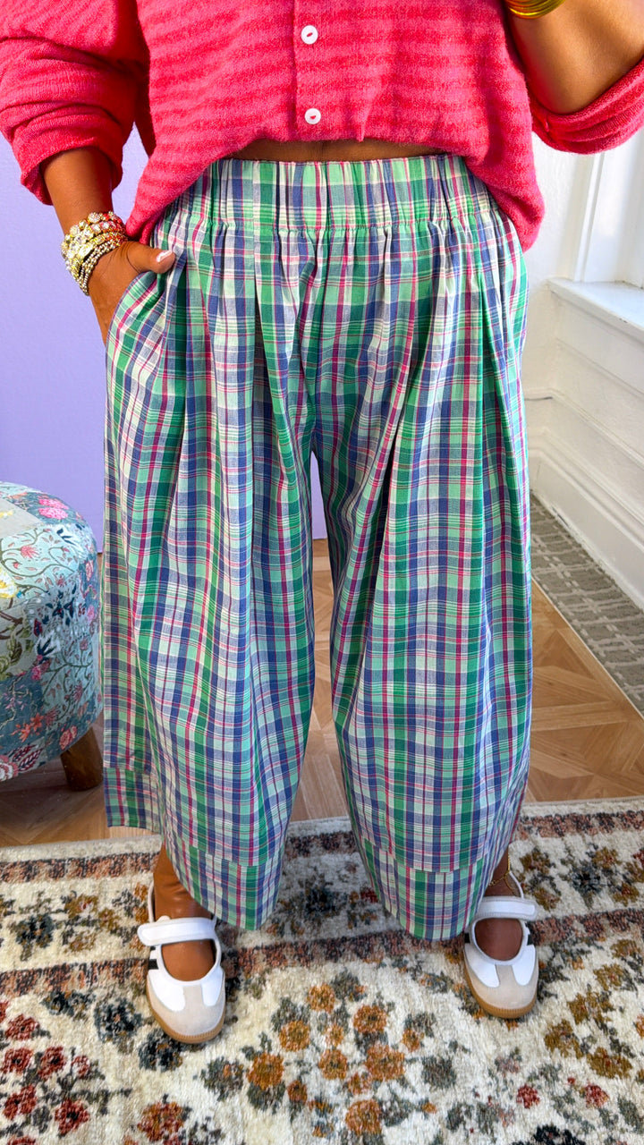 Locket Theme Plaid Pants, Green Combo