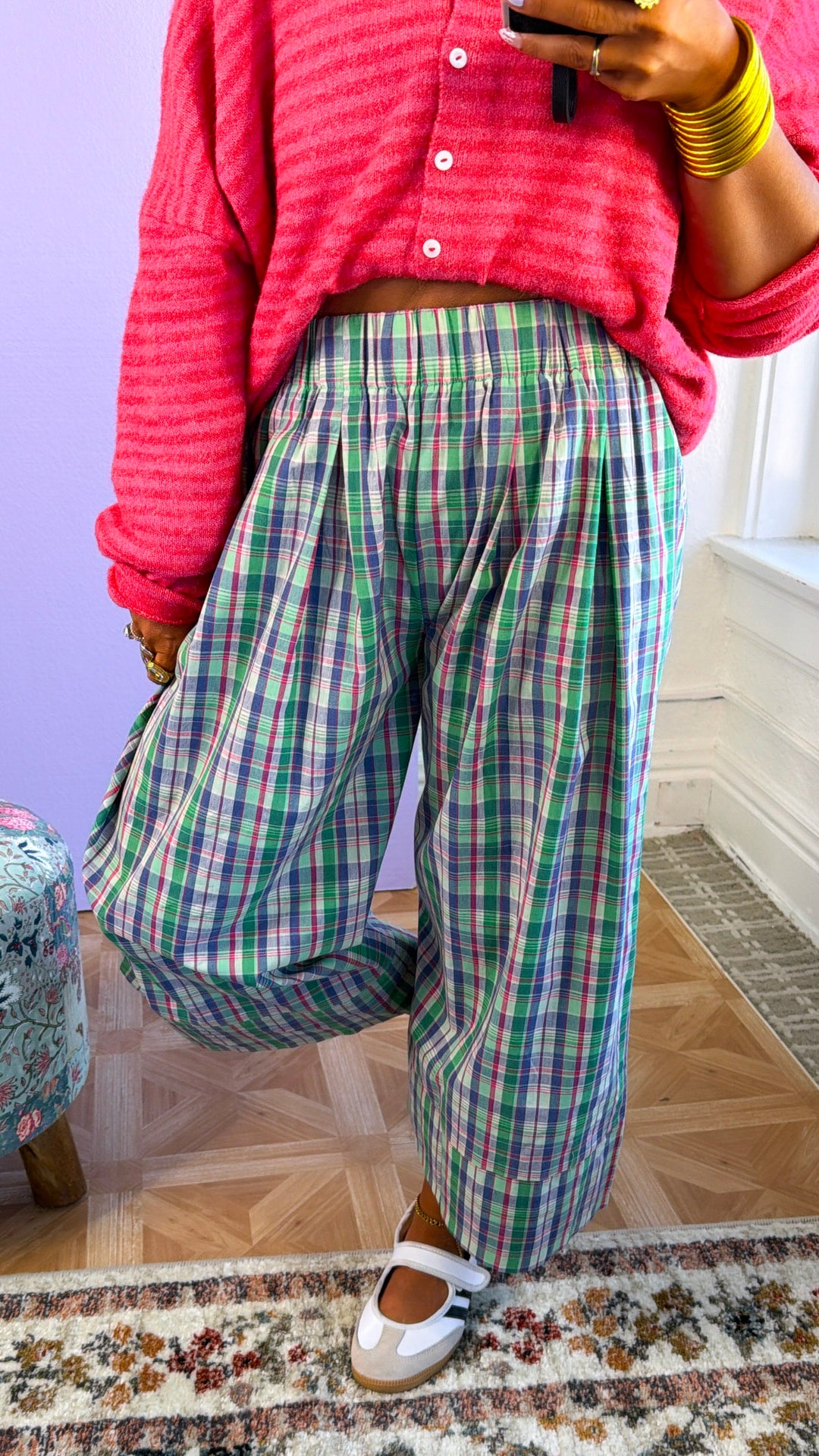 Locket Theme Plaid Pants, Green Combo