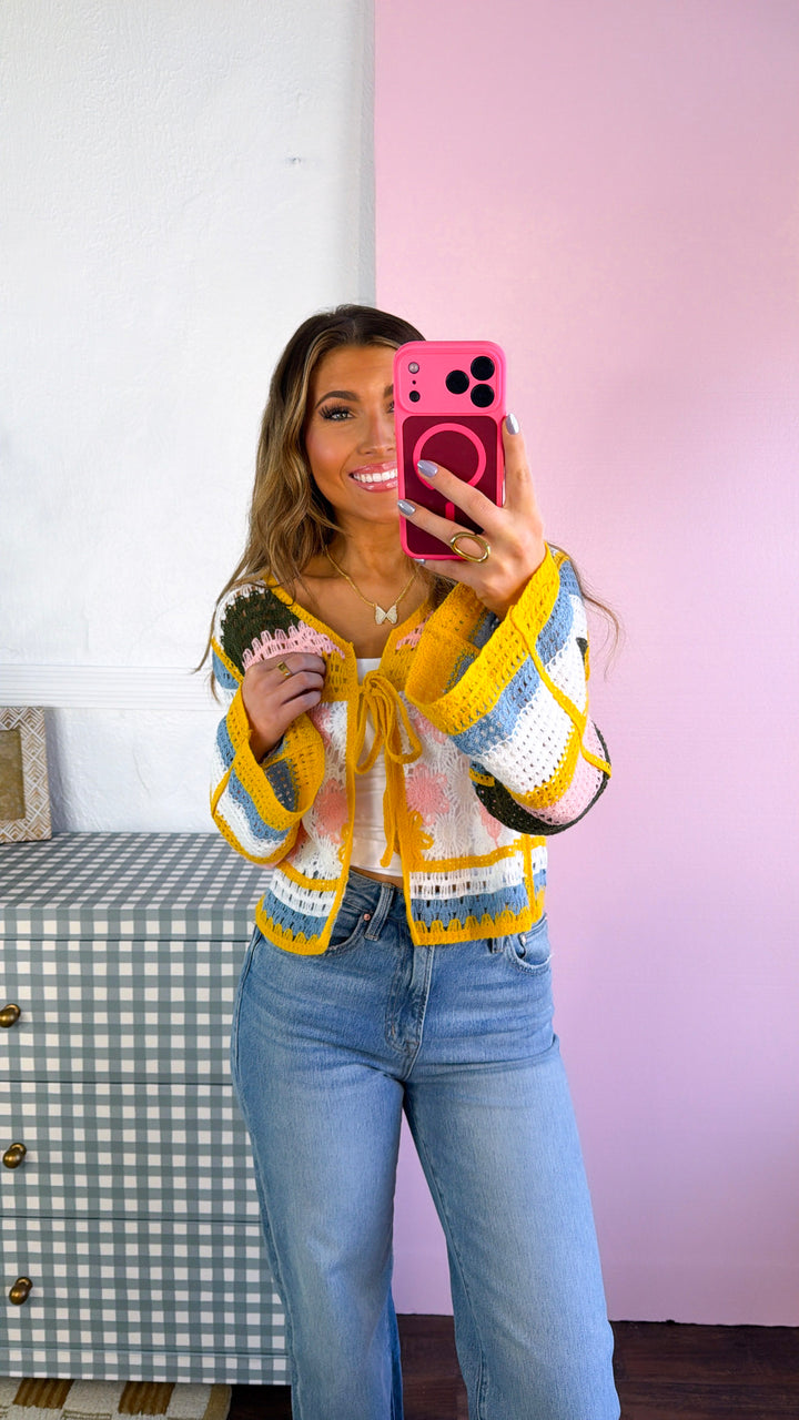 Ocean Stitch Knit Cardigan, Yellow Multi