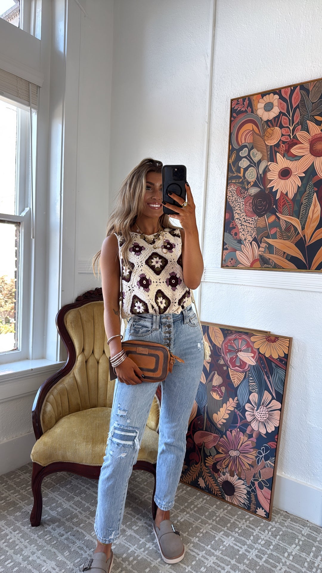 June Crochet Sweater Vest, Ecru