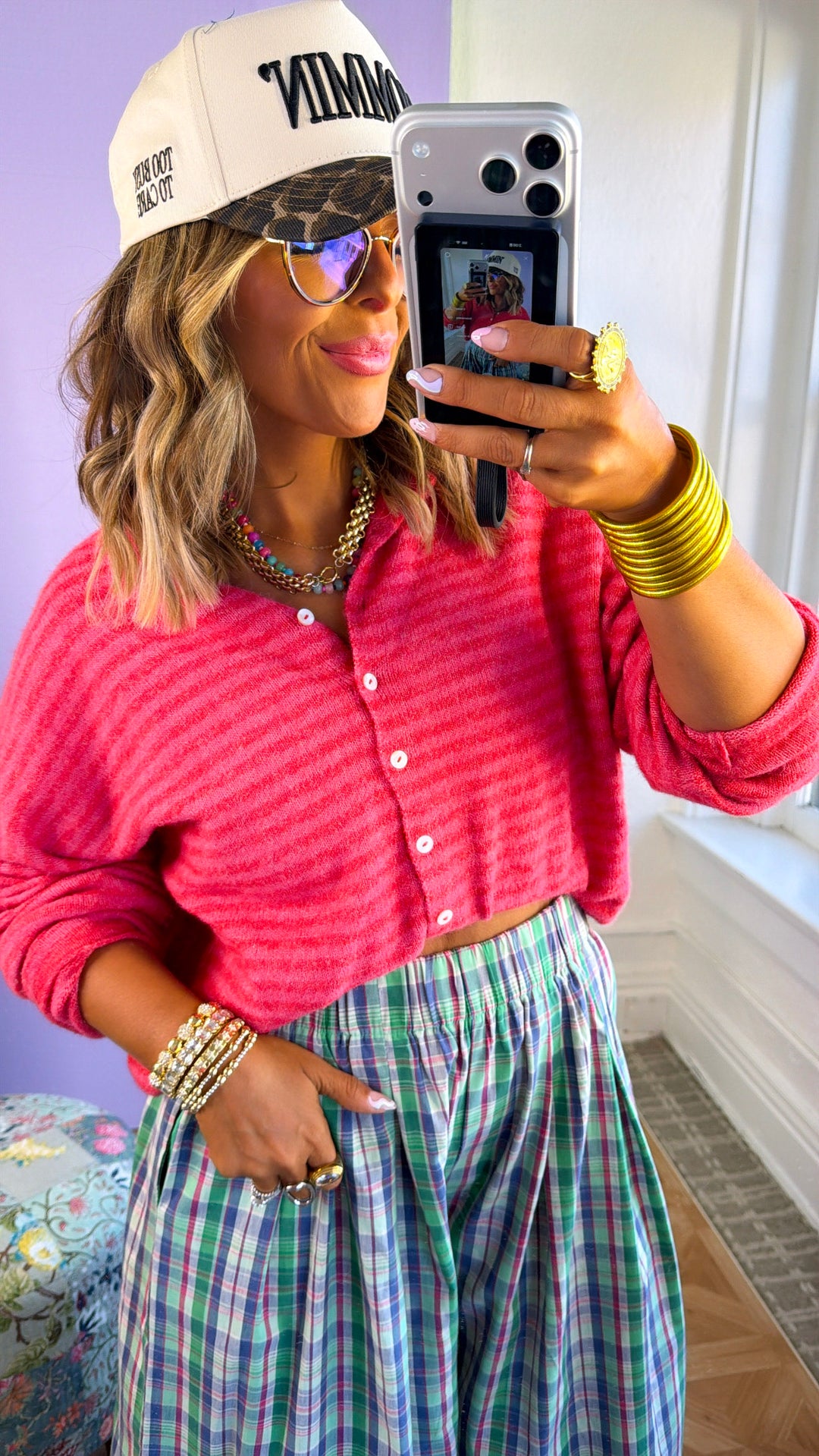 Piper Stripe Cardigan, Cherry Red