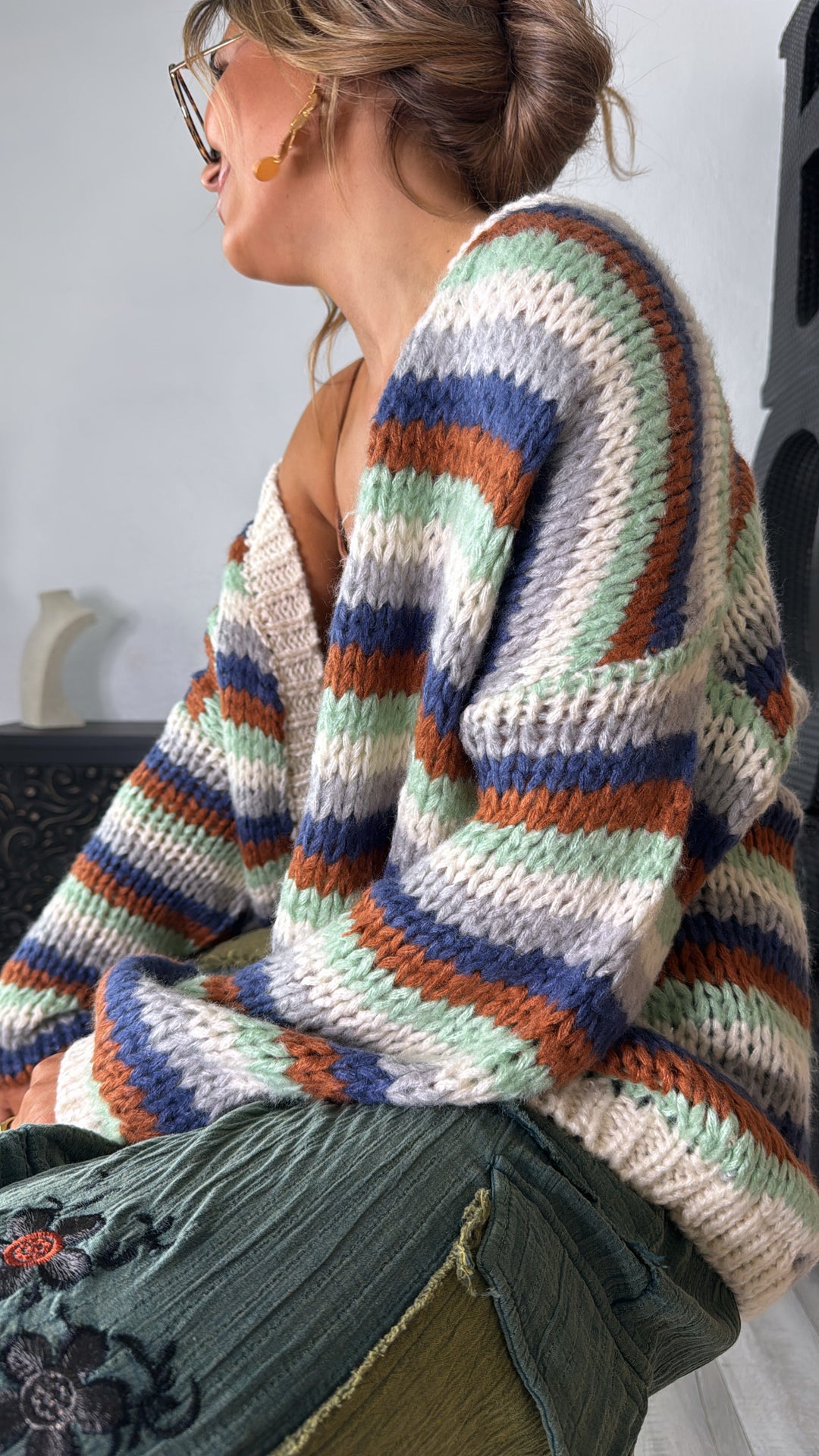 Canyon Skies Knit Cardigan, Cream Combo