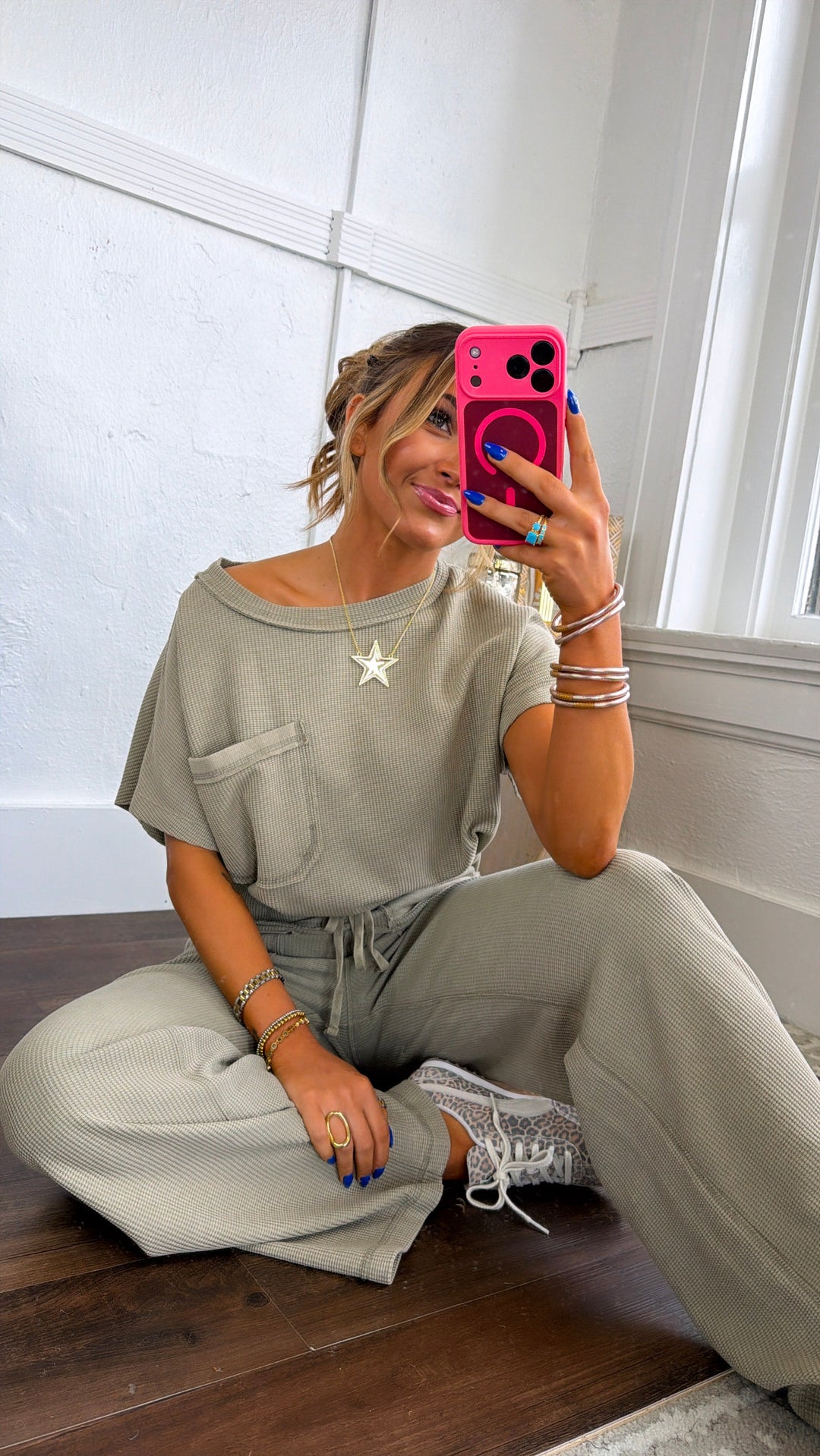 Waffle Knit Dreams Set, Olive