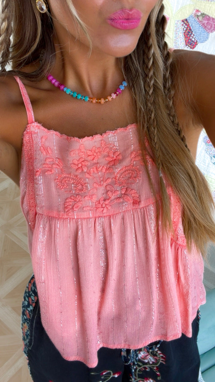 Bramble Rose Tank Top, Peach Echo