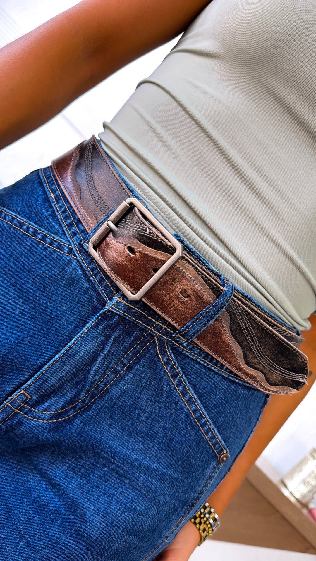 Bedstu Riven Leather Belt, Black Teak Hand Wash