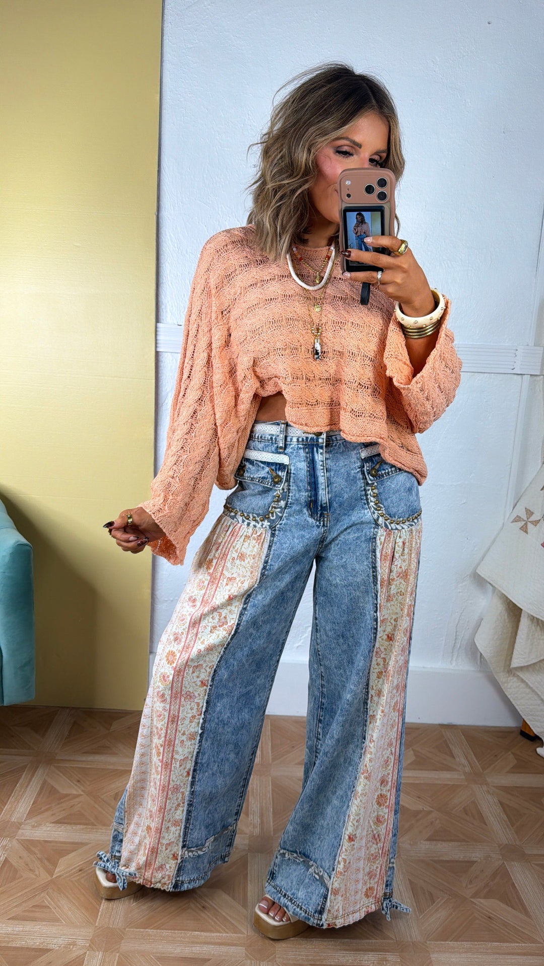 Seaside Knit Sweater, Apricot Coral