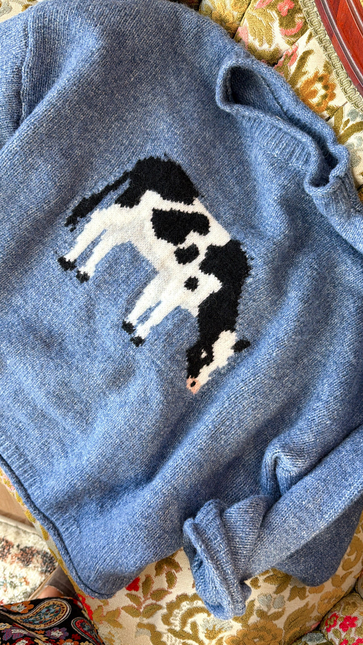 On The Farm Cow Sweater, Antique Blue