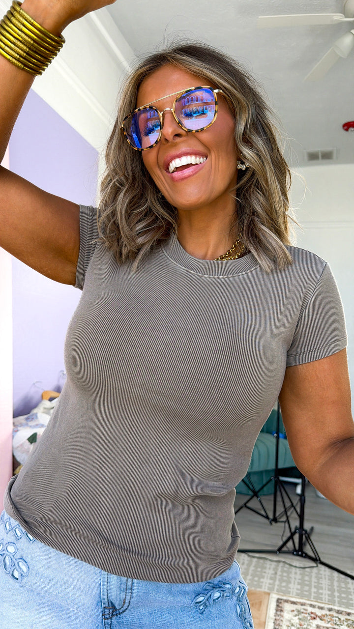 Simple Ribbed Tee Shirt, Cappuccino