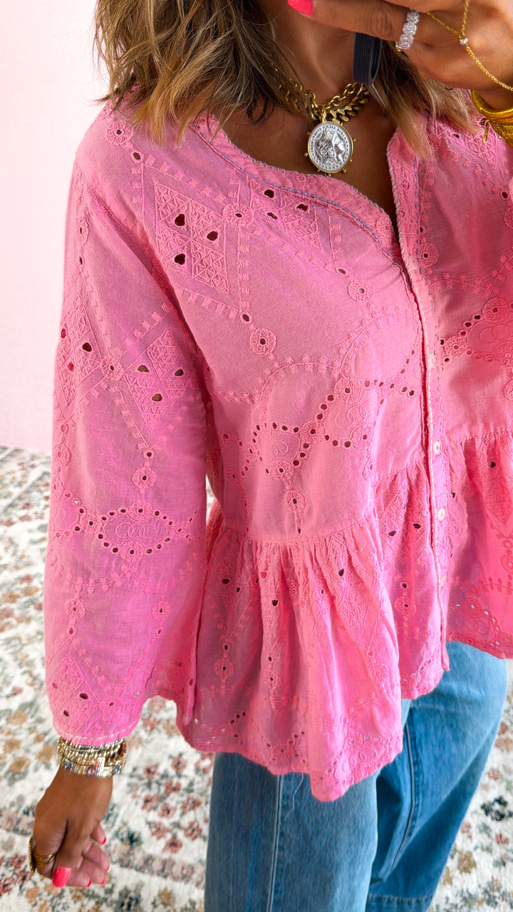 Everly Eyelet Blouse, Candy Pink