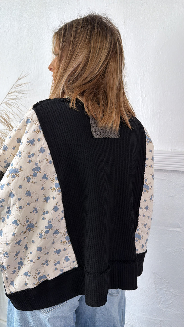 DOORBUSTER: POL Floral Sleeve Sweater, Black