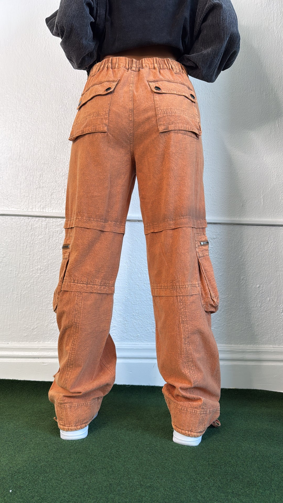 Mineral Washed Cargo Pants, Rust Orange
