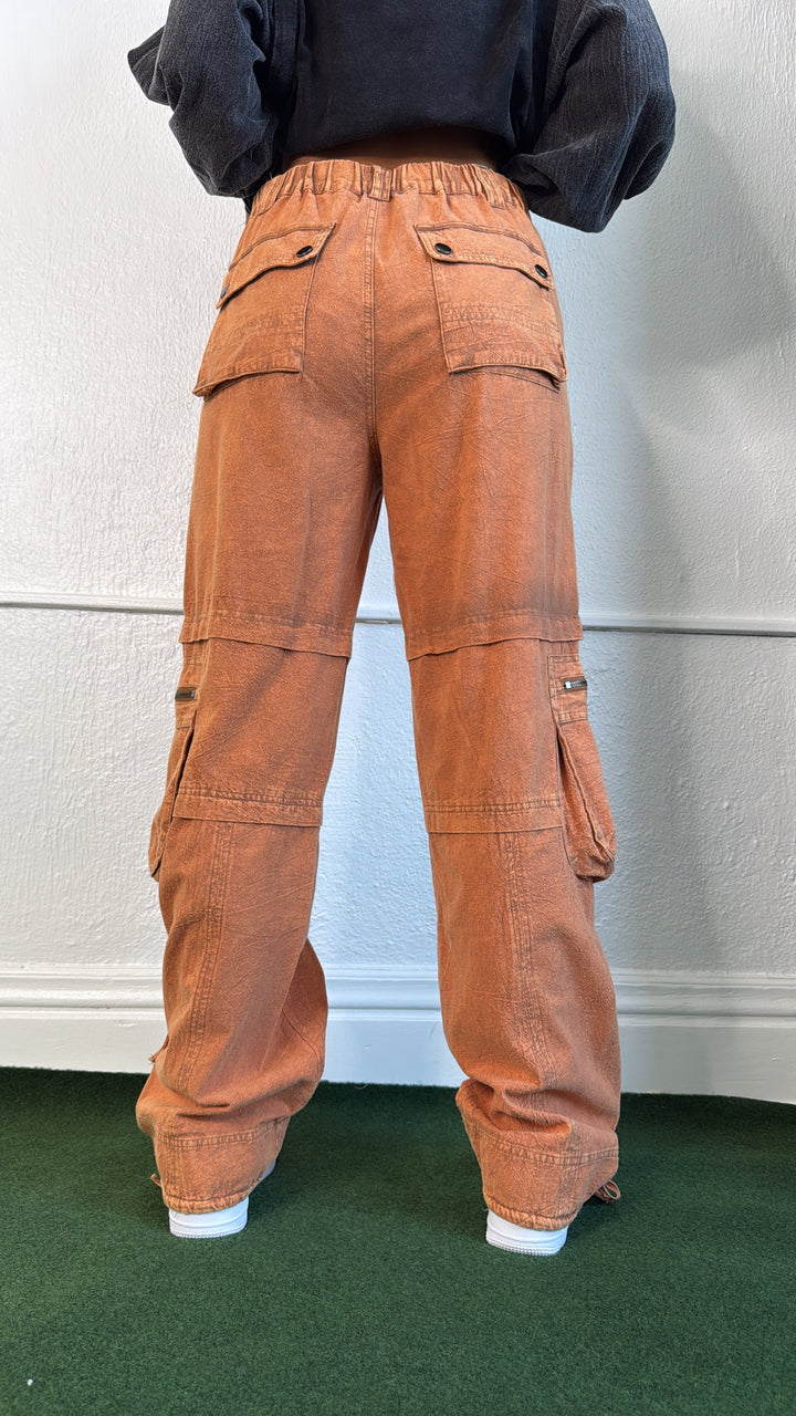 Mineral Washed Cargo Pants, Rust Orange
