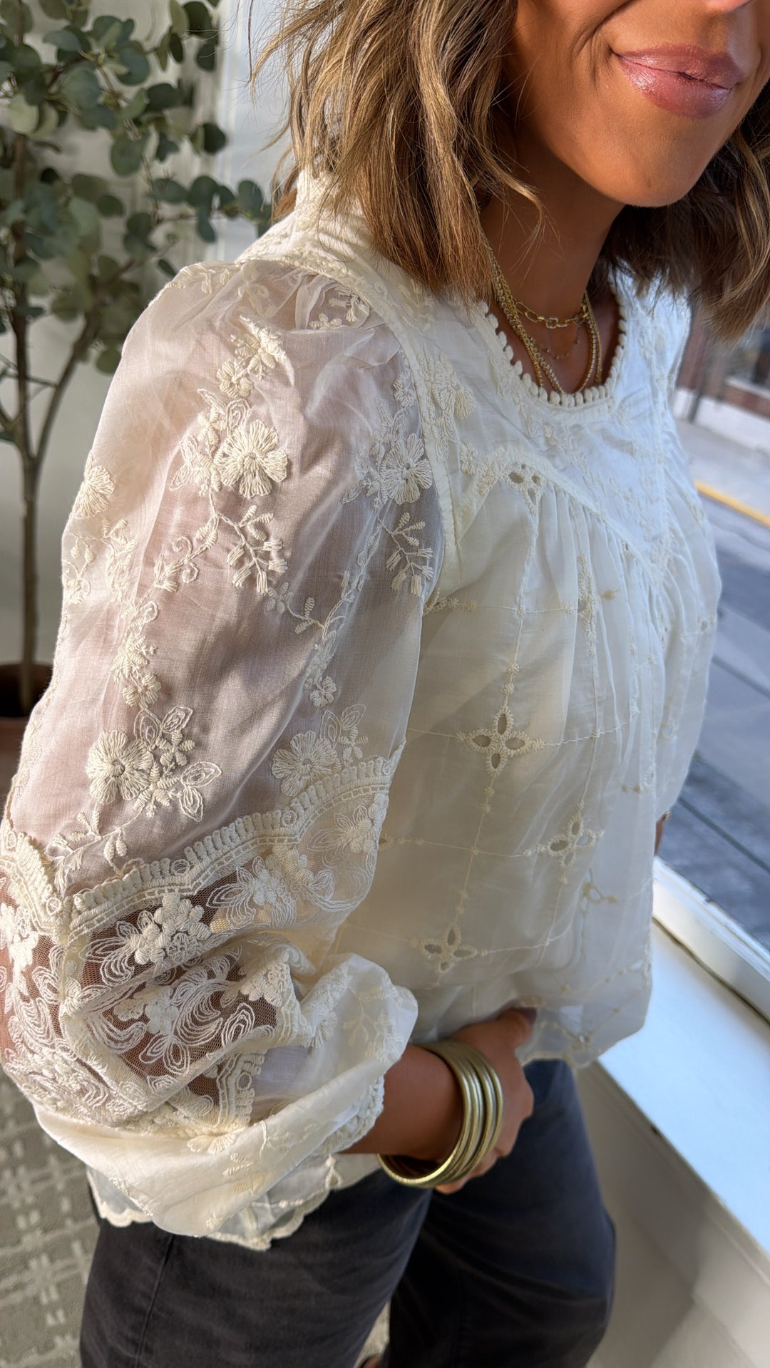 Clover Mix Top, Ecru