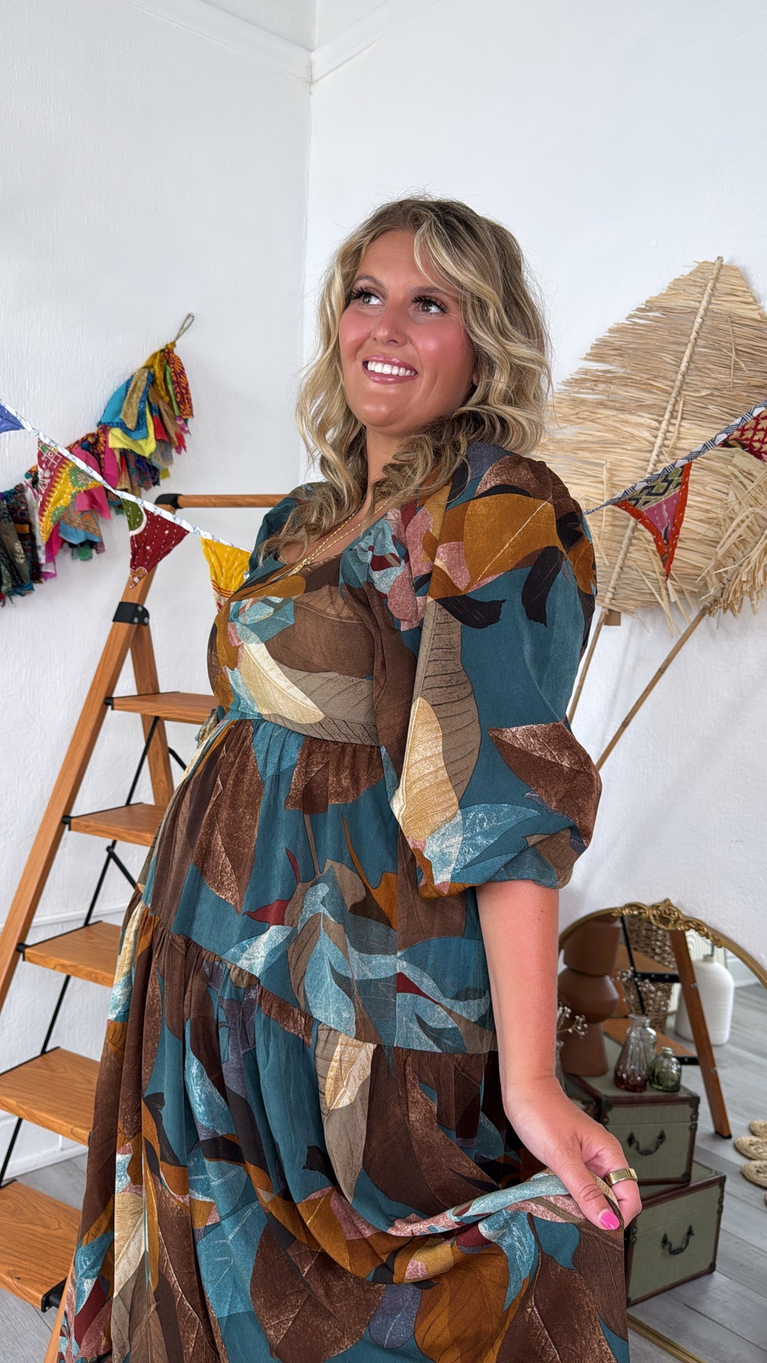 Dress To Impress Printed Maxi Dress, Teal