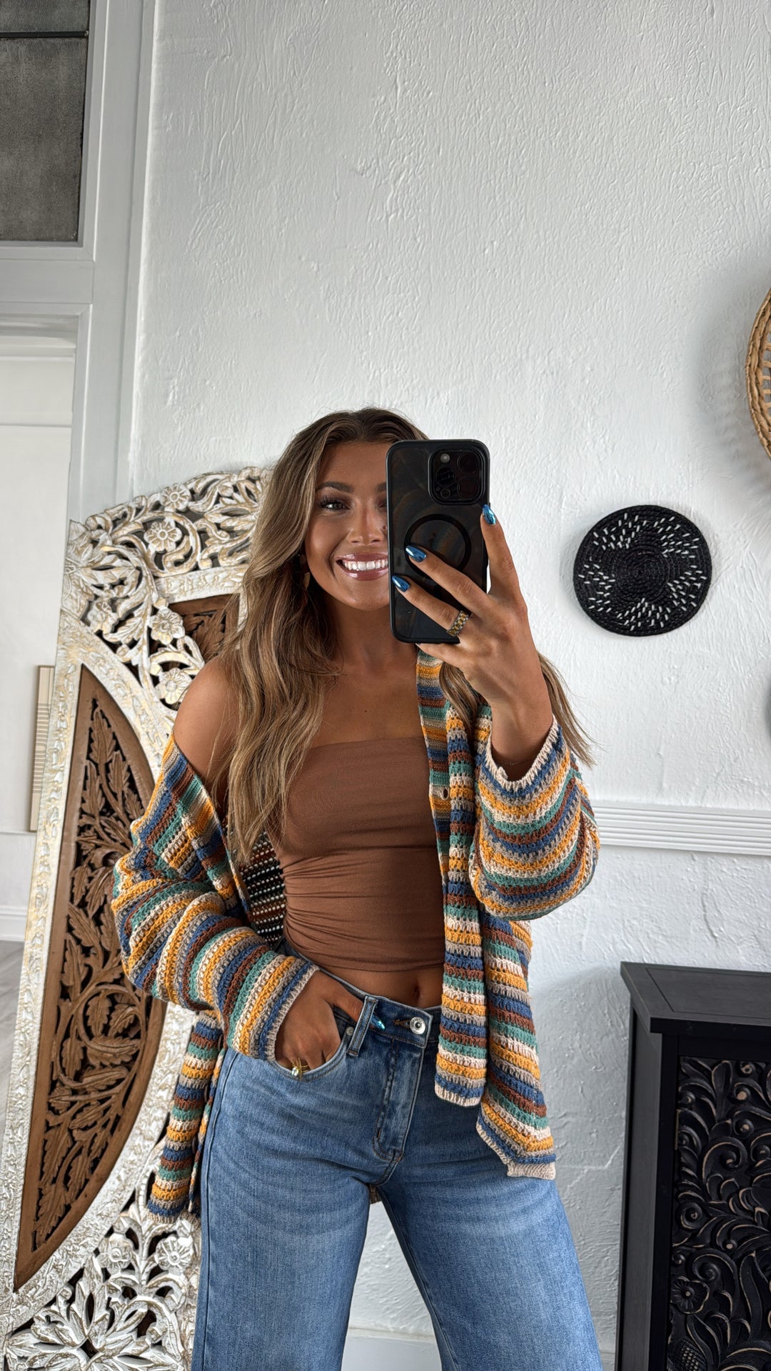 Homeroom Teacher Knit Cardigan, Yellow/ Multi