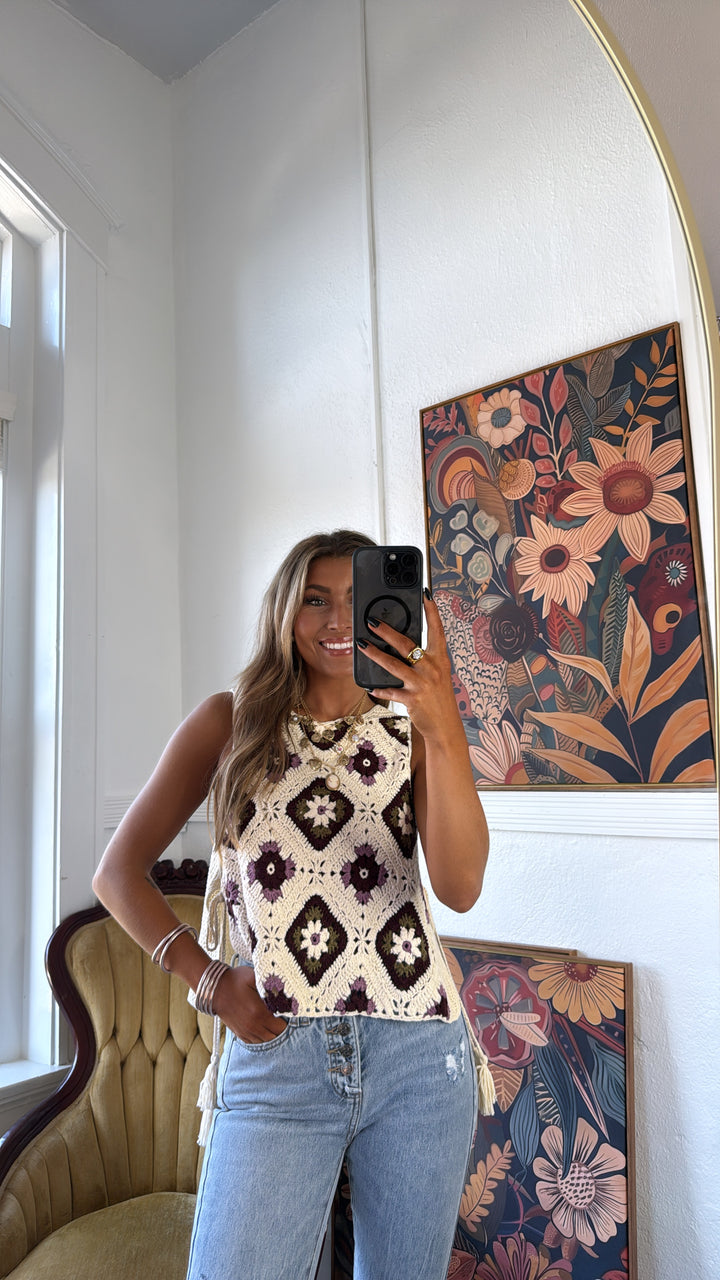 June Crochet Sweater Vest, Ecru