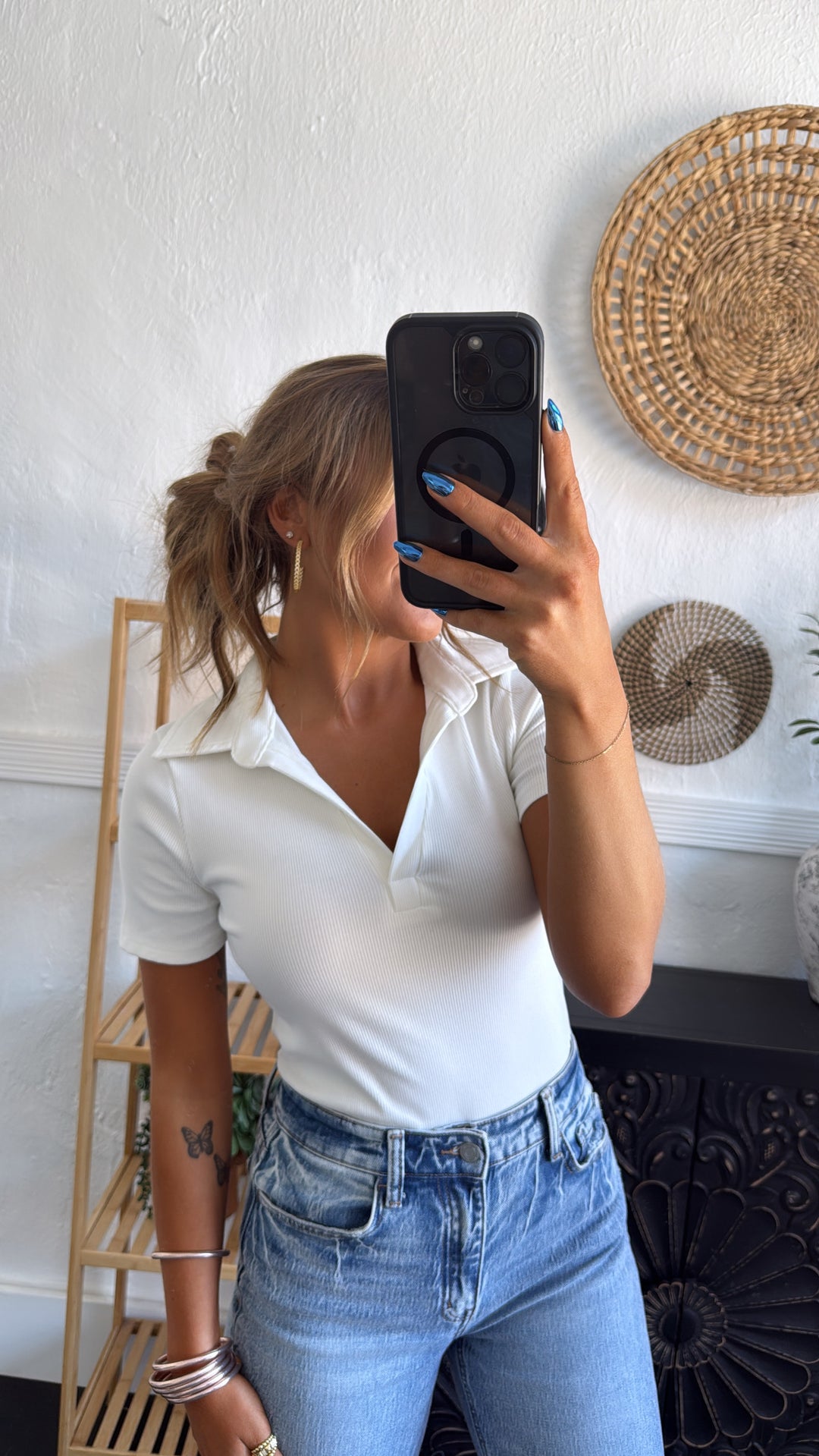 Up Late Ribbed Bodysuit, White