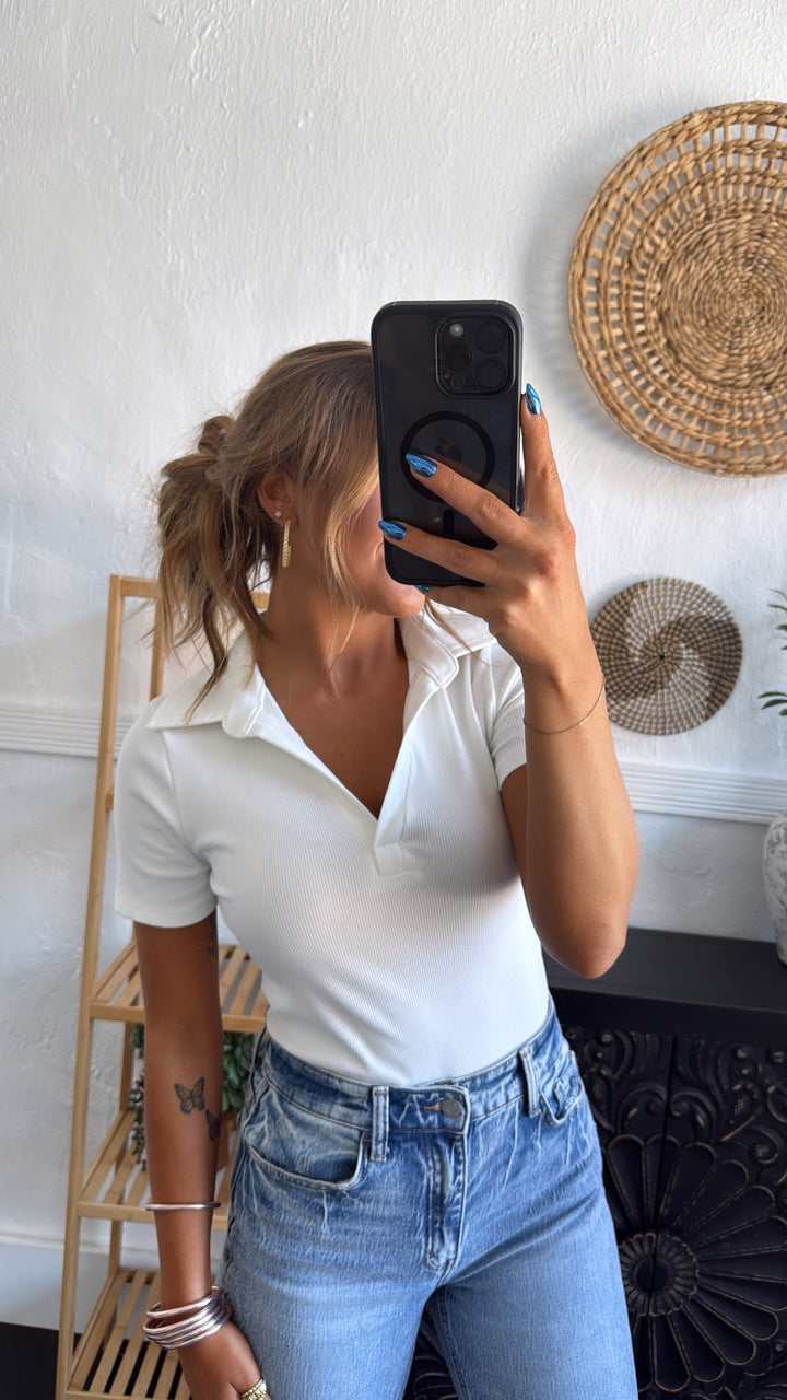 Up Late Ribbed Bodysuit, White