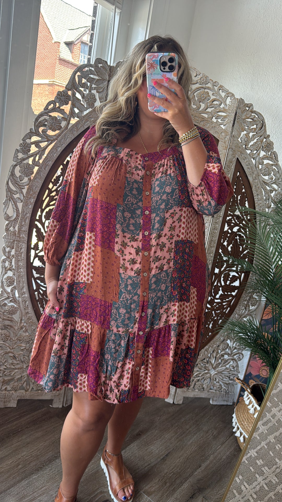 Boho Chic Long Sleeve Patchwork Mini Dress Boho Chic Long Sleeve Patchwork Mini Dress