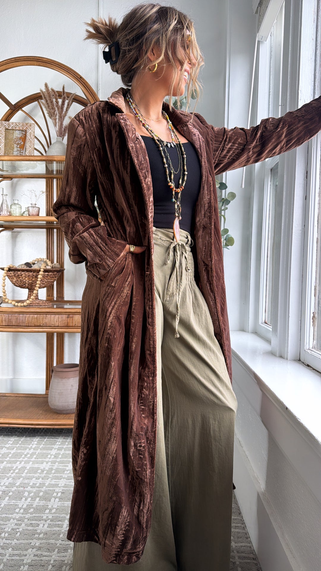 Vera Velvet Maxi Duster, Mocha